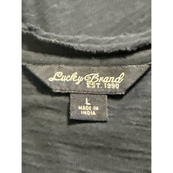 Lucky Brand Navy Sleeveless Embroidered Tank Top L Factory Distressed Neckline - Picture 5 of 7